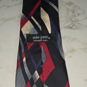Geometric Silk Tie - Red, Black, and Gold